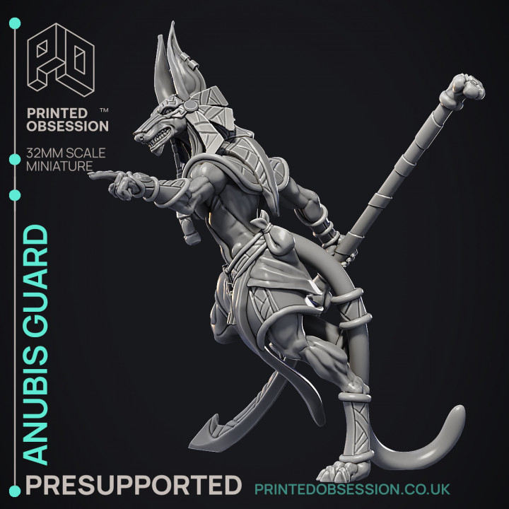 Anubis Guard - 3 Models - Court of Anubis -  PRESUPPORTED - Illustrated and Stats - 32mm scale