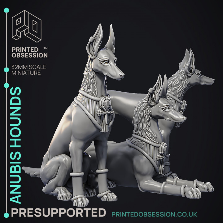 Anubis Hounds - 3 Models - Court of Anubis - PRESUPPORTED - Illustrated and Stats - 32mm scale