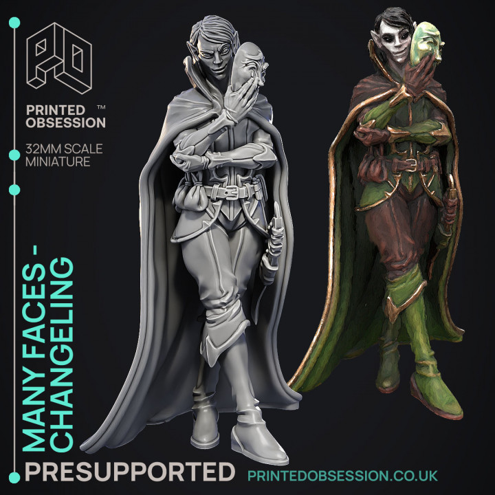 Changeling Theif - Many Faces -  PRESUPPORTED - Illustrated and Stats - 32mm scale image
