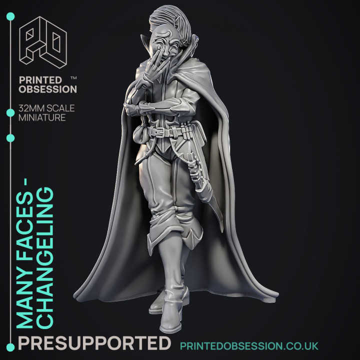 Changeling Theif - Many Faces -  PRESUPPORTED - Illustrated and Stats - 32mm scale image