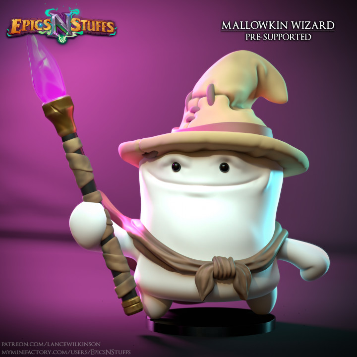 Mallowkin Wizard Miniature, Pre-Supported image