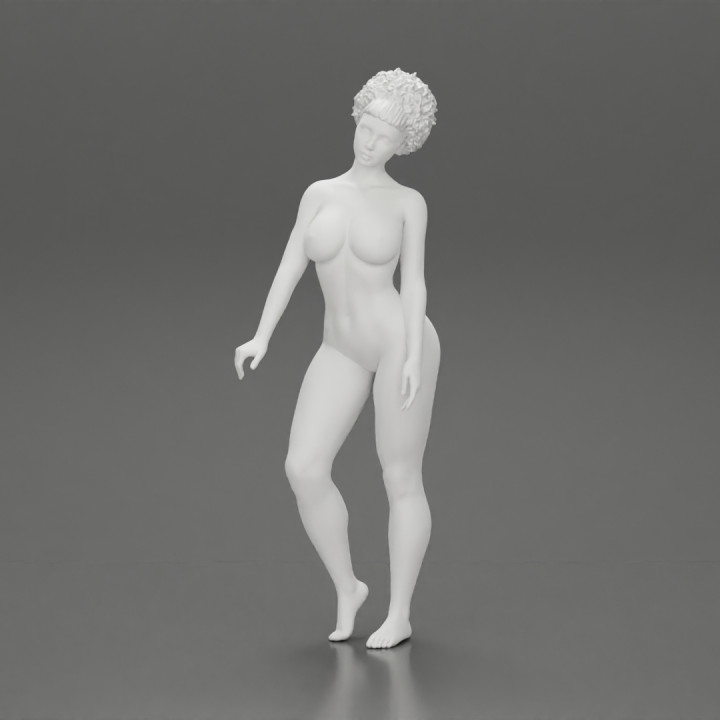 Naked Black girl With Curly Hair Standing