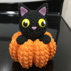 Picture of print of Crocheted Cat and Pumpkin