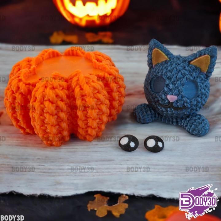 Crocheted Cat and Pumpkin image