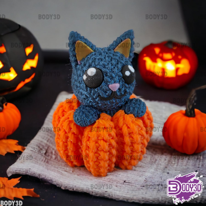 Crocheted Cat and Pumpkin image