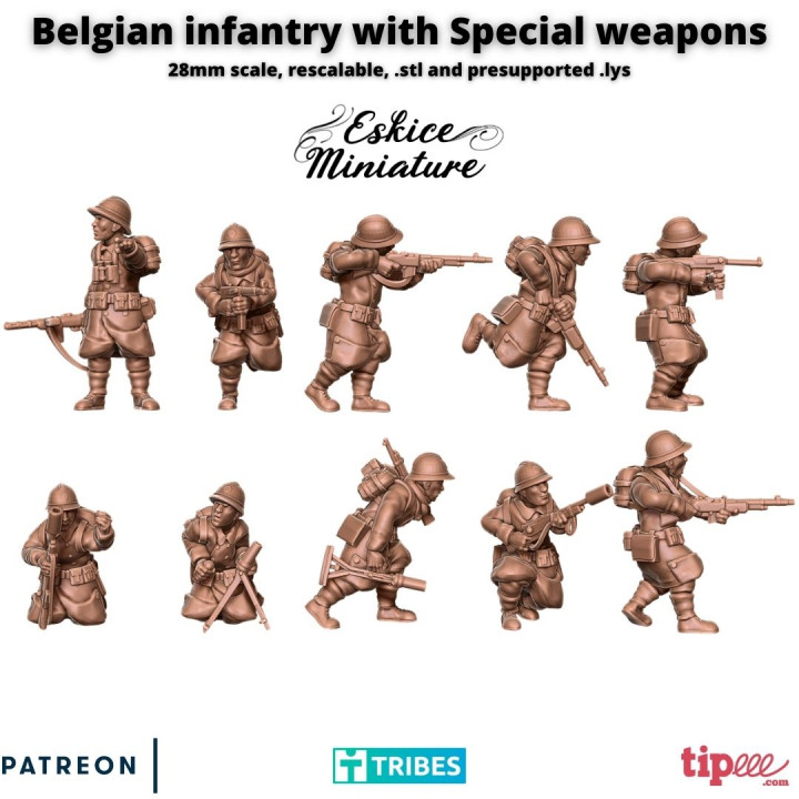 Belgian infantry with special weapons - 28mm image