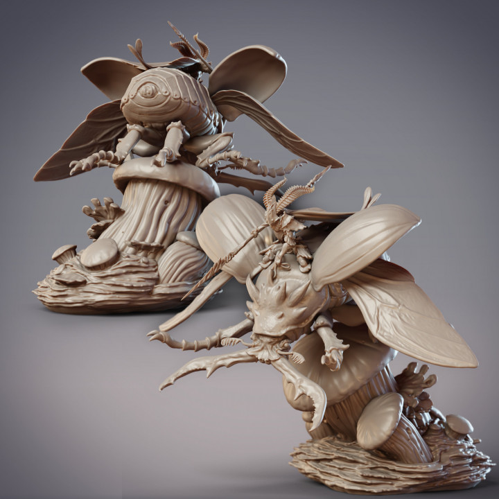 Mothfolk Beetle Cavalry - Riodin, Fidelium Knight and Cervus Beetle Mount (Pre-Supported) image