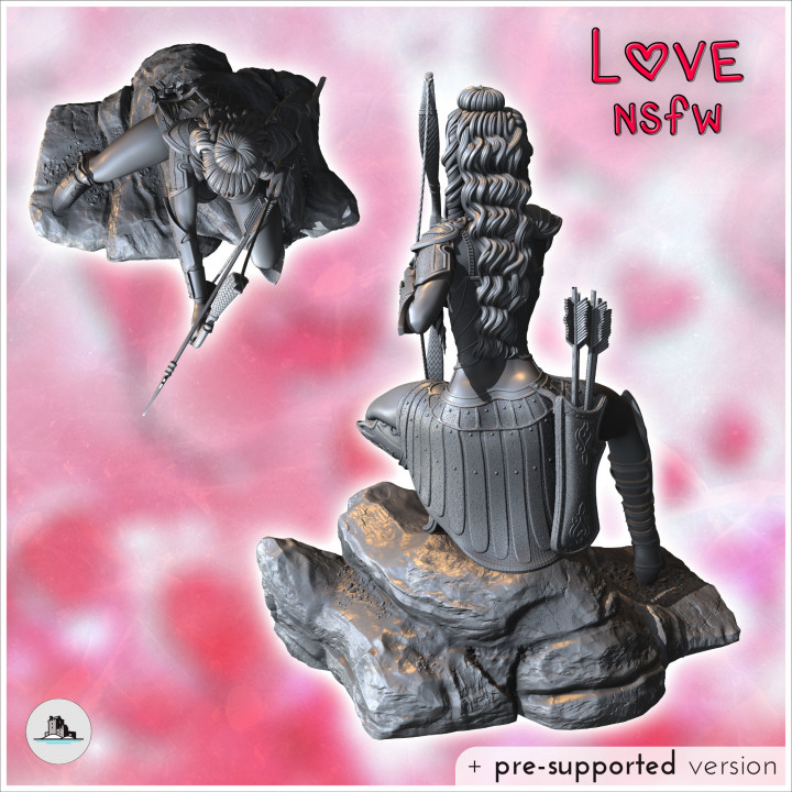 Sexy female archer crouching on stone in armor (9) - NSFW Girl Sexy Collectible Hentai RPG Hot Miniatures Female Tabletop image
