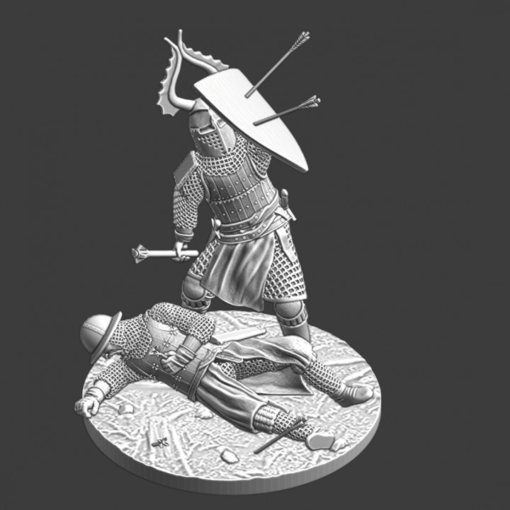 Medieval Knight protecting wounded sergeant image