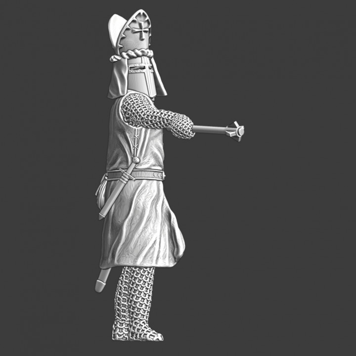 Medieval warrior bishop pointing with mace