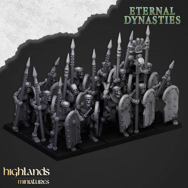 Ancient Skeletons with Spears and Hand Weapons - Highlands Miniatures image