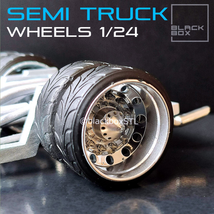 Semi Truck Wheel set w/ low profile tires 1-24th image