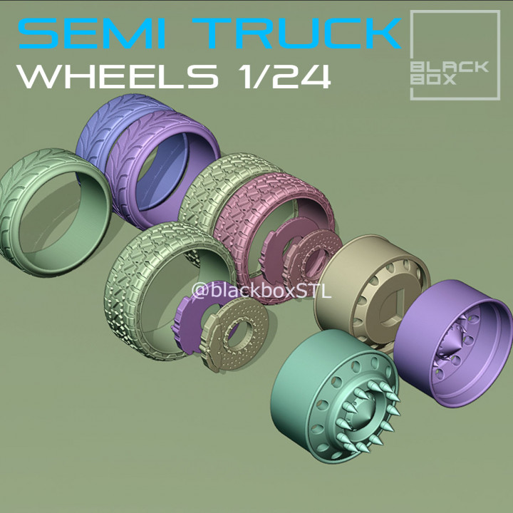 Semi Truck Wheel set w/ low profile tires 1-24th image