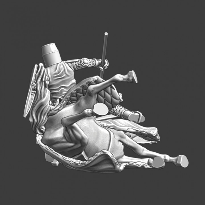 Medieval knight crashing with his horse image
