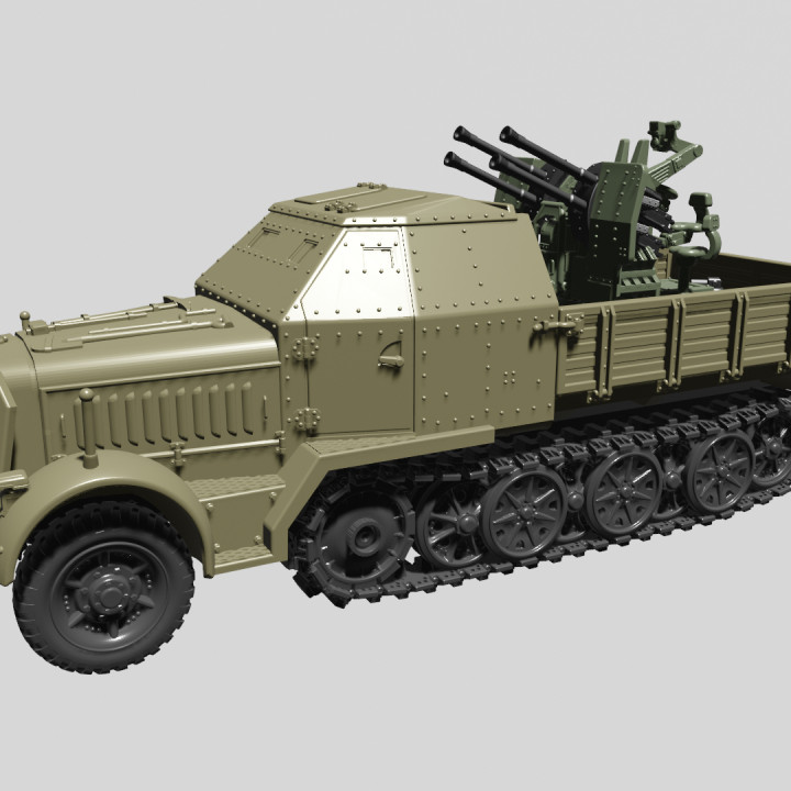 D Printable Half Track Sd Kfz With Mm Flakvierling Crewmen Germany Ww By Wargame D