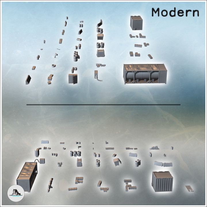 Modern accessory set with containers, tires and sandbags (2) - Cold Era Modern Warfare Conflict World War 3 RPG  Post-apo WW3 WWIII image