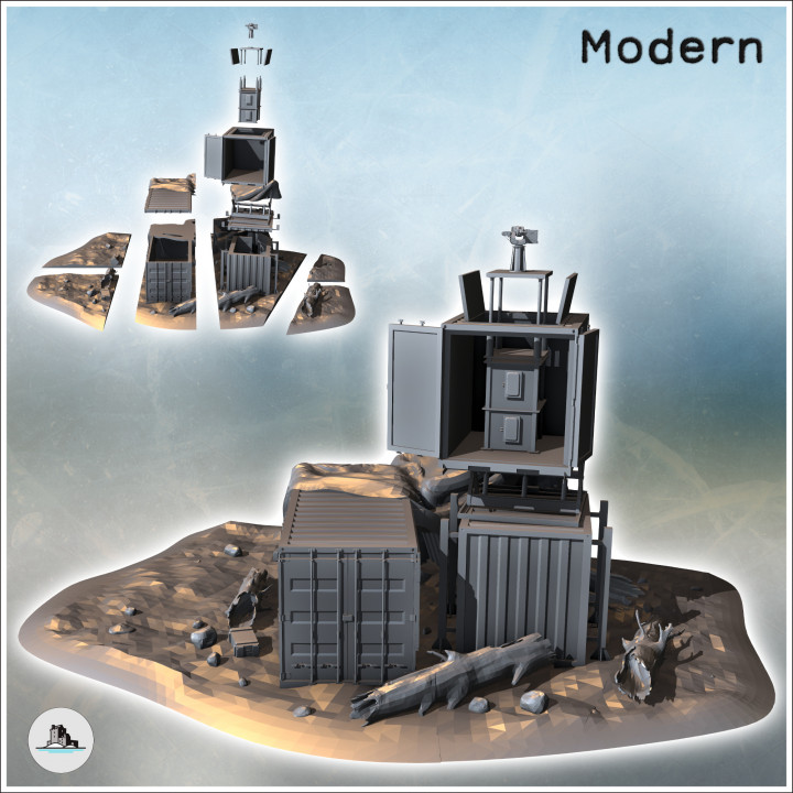 Modern guard post with metal containers and high-mounted machine gun (1) - Cold Era Modern Warfare Conflict World War 3 RPG  Post-apo WW3 WWIII image