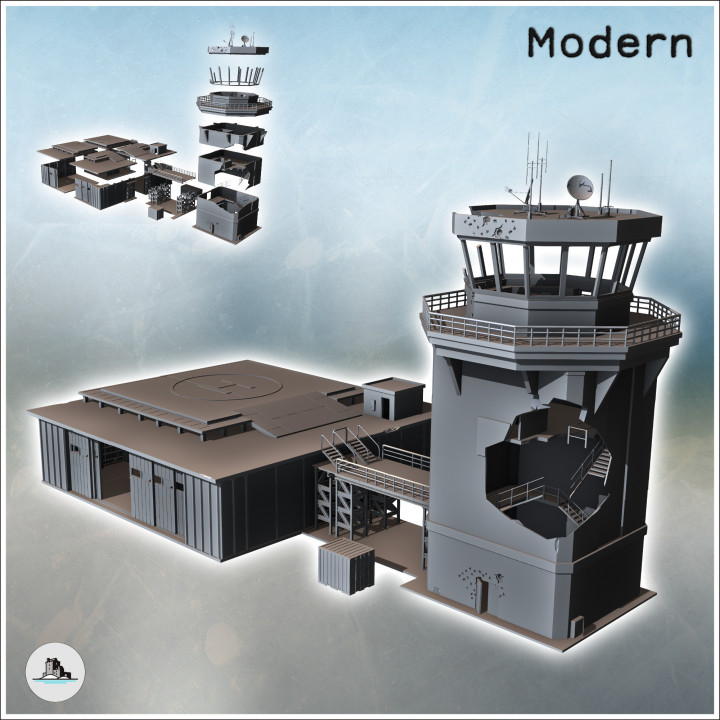Airport building with damaged control tower and large aircraft hangar (2) - Cold Era Modern Warfare Conflict World War 3 RPG  Post-apo WW3 WWIII image