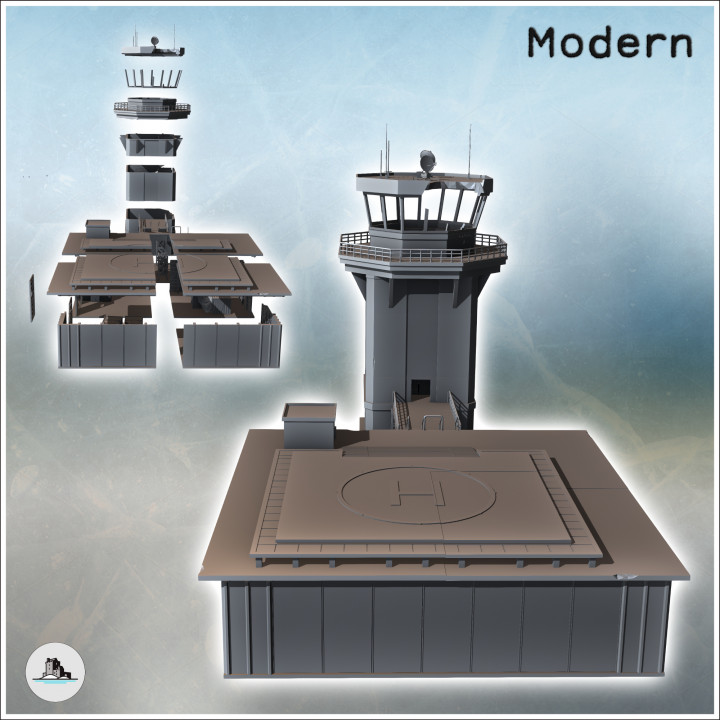 Airport building with damaged control tower and large aircraft hangar (2) - Cold Era Modern Warfare Conflict World War 3 RPG  Post-apo WW3 WWIII image