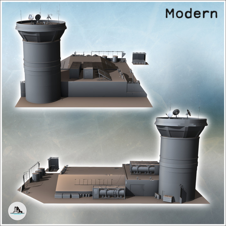 Airport control tower with radars and large storage warehouse with gates (5) - Cold Era Modern Warfare Conflict World War 3 RPG  Post-apo WW3 WWIII image