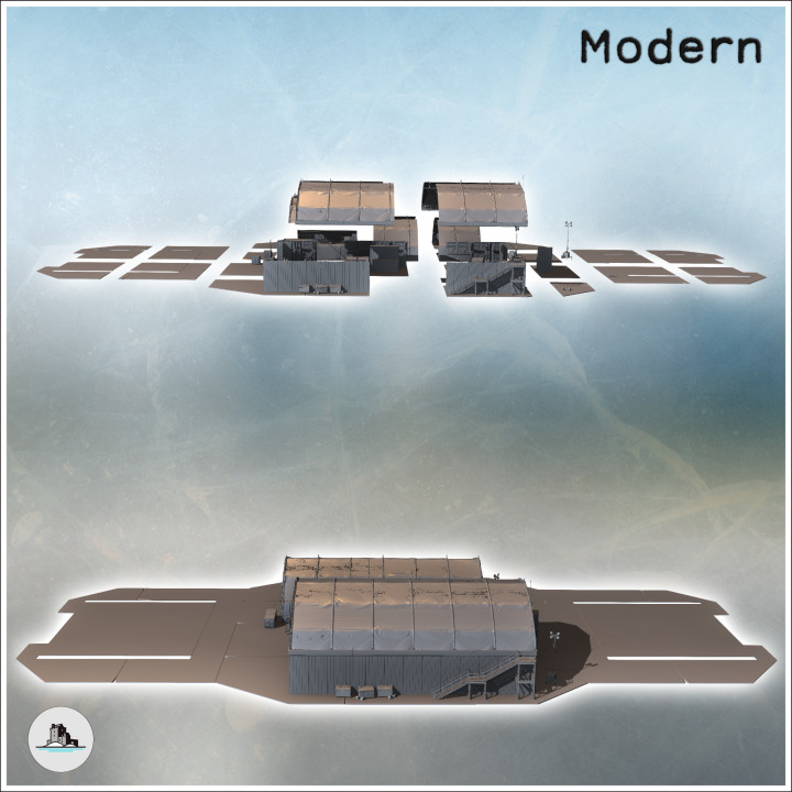 Two large modern storage warehouses with concrete floor platform (7) - Cold Era Modern Warfare Conflict World War 3 RPG  Post-apo WW3 WWIII image