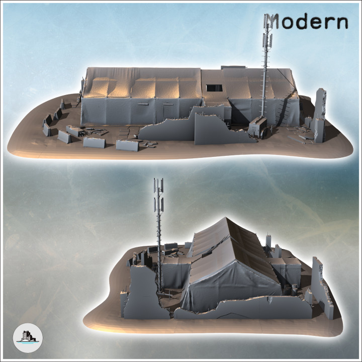 Modern medical tent with antenna and ruined walls (8) - Cold Era Modern Warfare Conflict World War 3 RPG  Post-apo WW3 WWIII image
