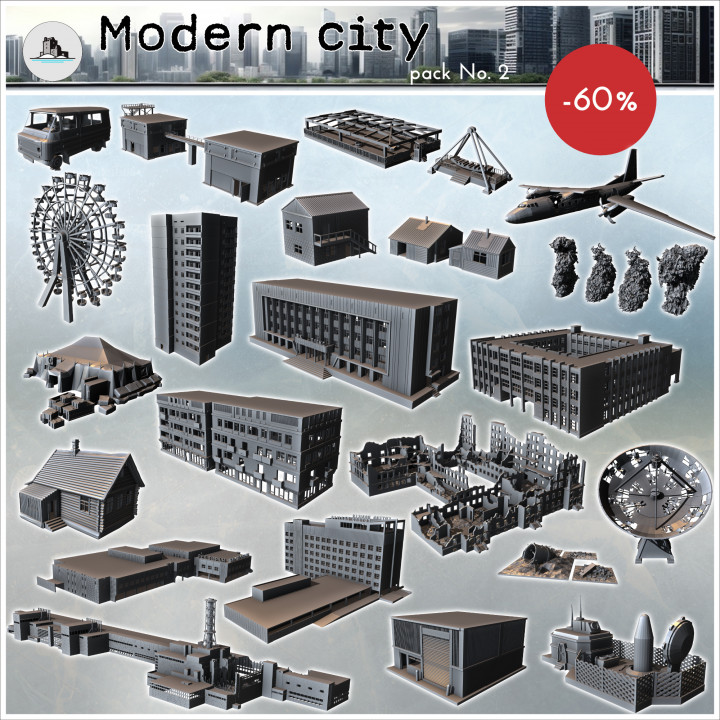 Modern city pack No. 2 - Modern WW2 WW1 World War Diaroma Wargaming RPG Mini Hobby image