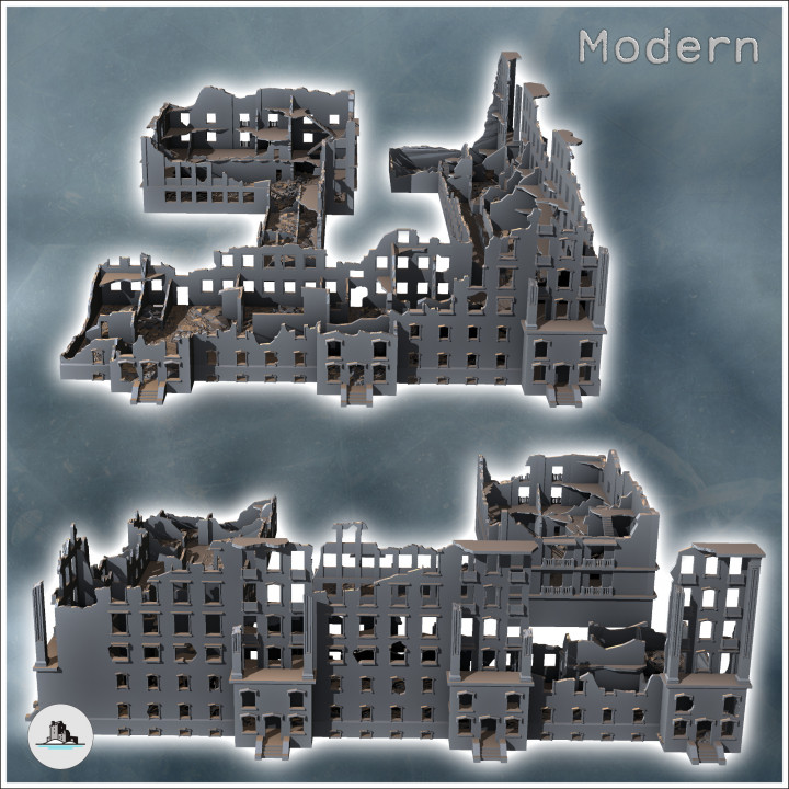 Large set of ruined multi-storey buildings (2) - Modern WW2 WW1 World War Diaroma Wargaming RPG Mini Hobby image
