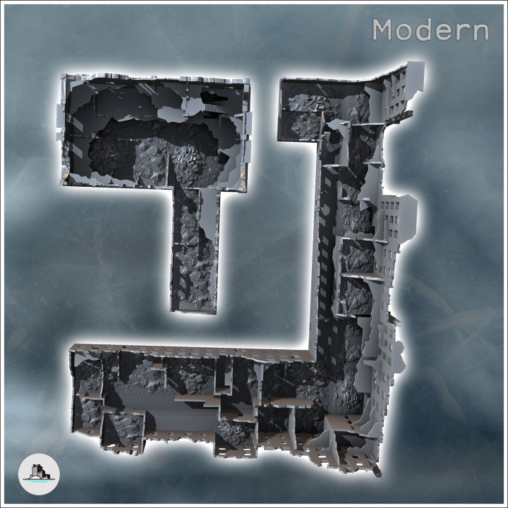 Large set of ruined multi-storey buildings (2) - Modern WW2 WW1 World War Diaroma Wargaming RPG Mini Hobby image