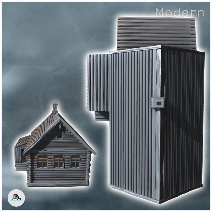Log house with annex and fireplace (4) - Modern WW2 WW1 World War Diaroma Wargaming RPG Mini Hobby image