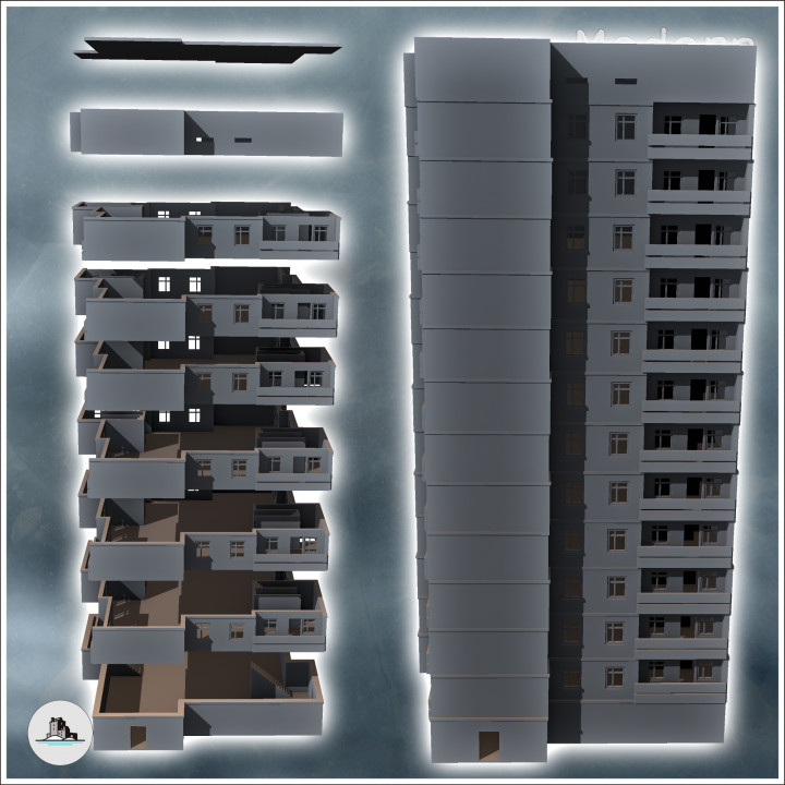 Modular set of modern multi-storey concrete buildings (5) - Modern WW2 WW1 World War Diaroma Wargaming RPG Mini Hobby image