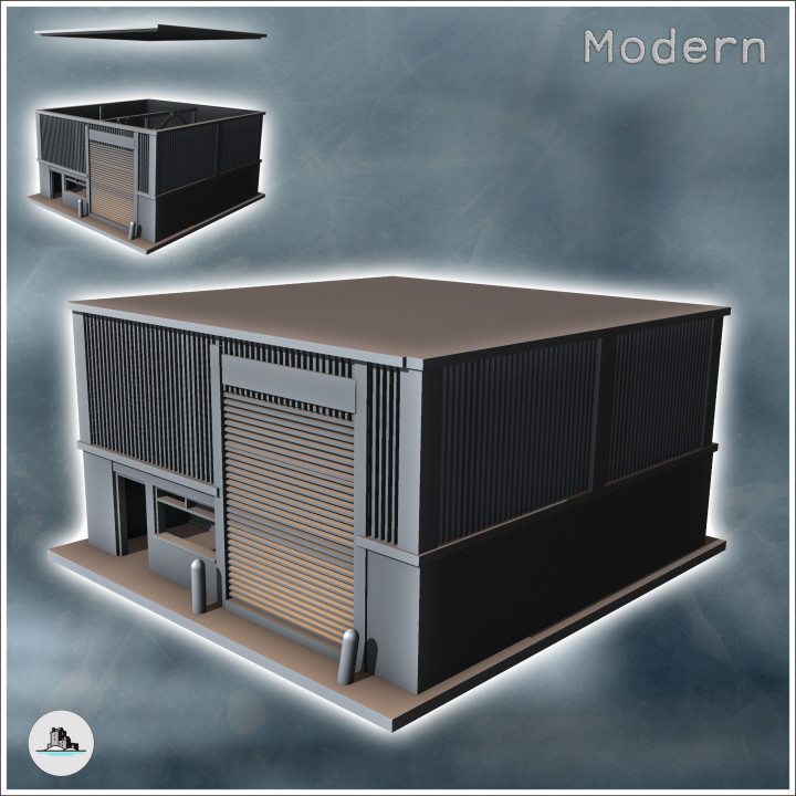 Modern industrial garage with large door and sheet metal walls (8) - Modern WW2 WW1 World War Diaroma Wargaming RPG Mini Hobby image