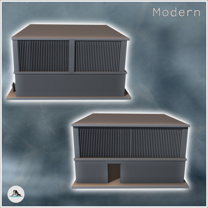 Modern industrial garage with large door and sheet metal walls (8) - Modern WW2 WW1 World War Diaroma Wargaming RPG Mini Hobby