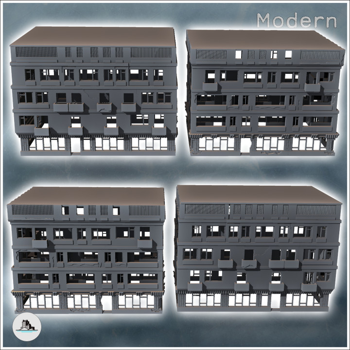 Set of modern modular multi-storey buildings (10) - Modern WW2 WW1 World War Diaroma Wargaming RPG Mini Hobby image