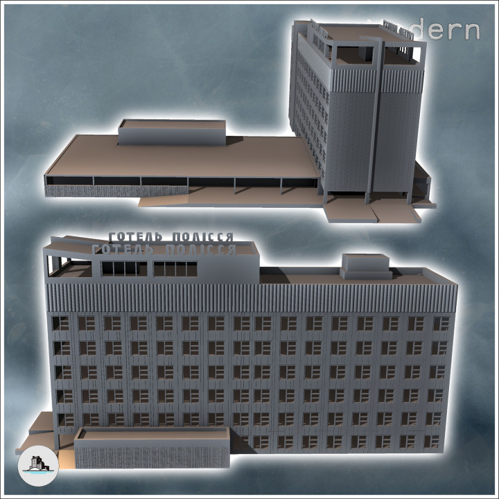 Large Russian Soviet administrative hotel with annex and flat roof (13) - Modern WW2 WW1 World War Diaroma Wargaming RPG Mini Hobby image