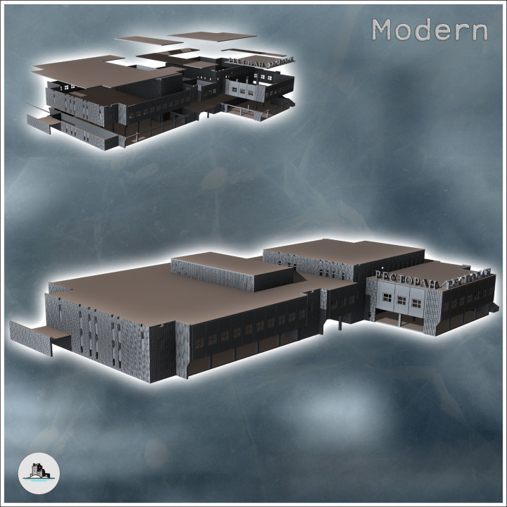 Large Russian Soviet double-storey supermarket with central aisle and flat roof (14) - Modern WW2 WW1 World War Diaroma Wargaming RPG Mini Hobby image