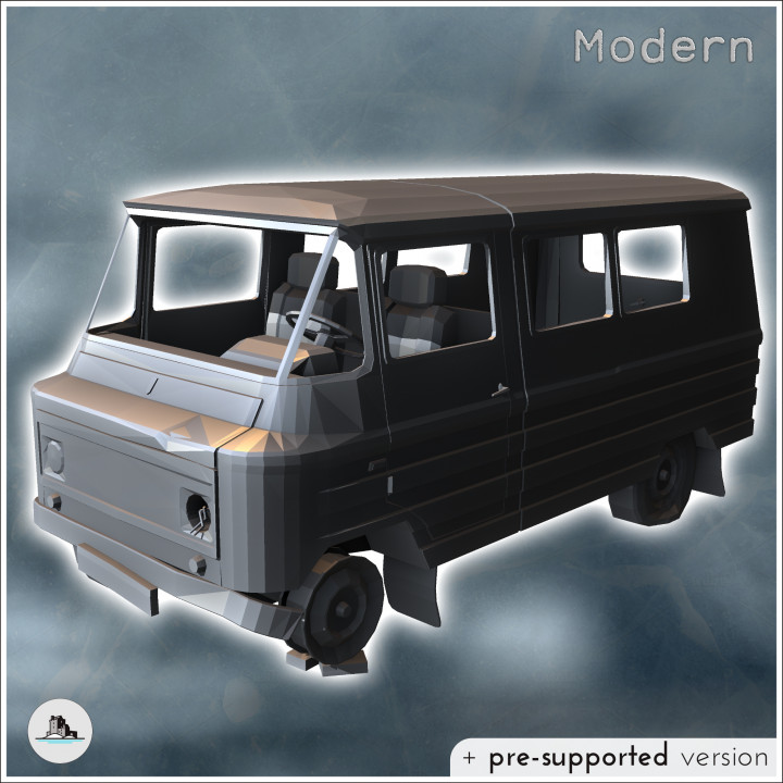 Damaged modern van with wheel on stones (2) - Modern WW2 WW1 World War Diaroma Wargaming RPG Mini Hobby image