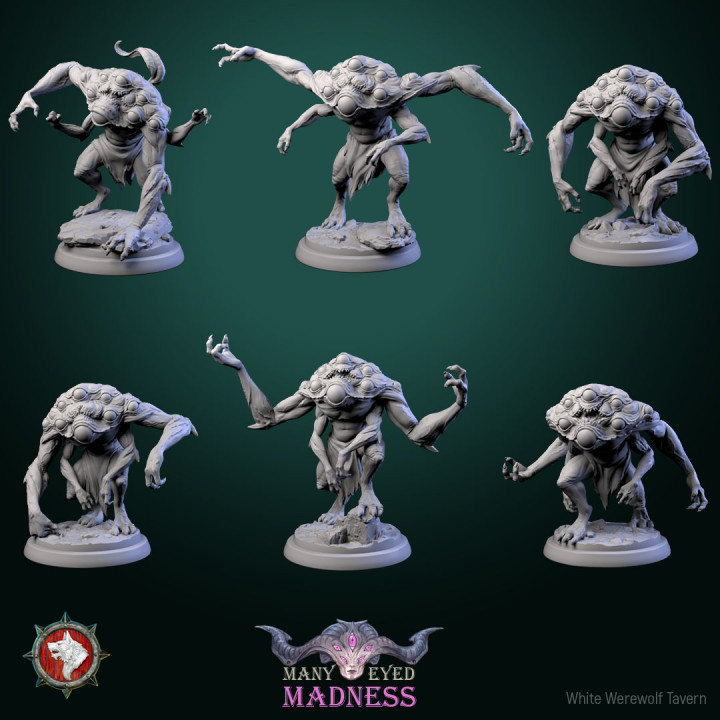 Many Eyed monsters set 6 miniatures 32mm pre-supported image