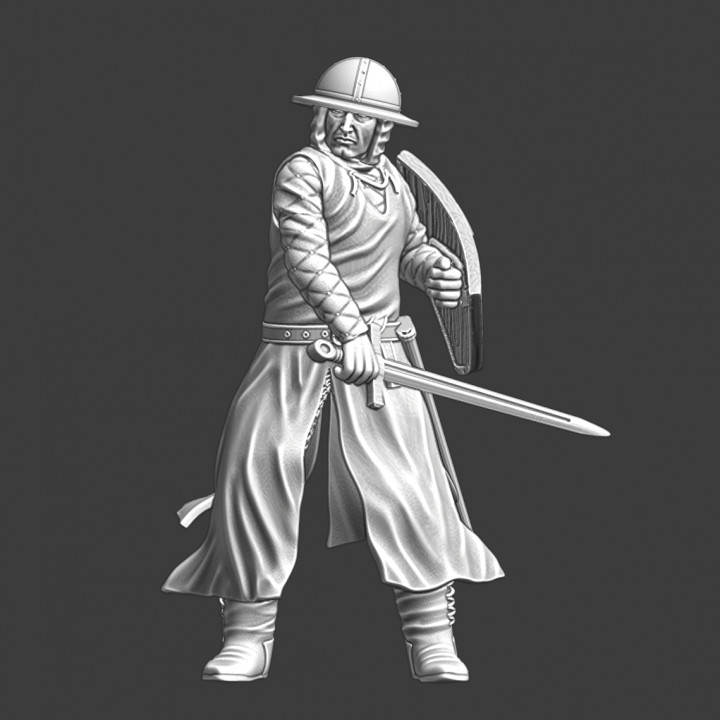 Medieval infantryman slashing with sword image