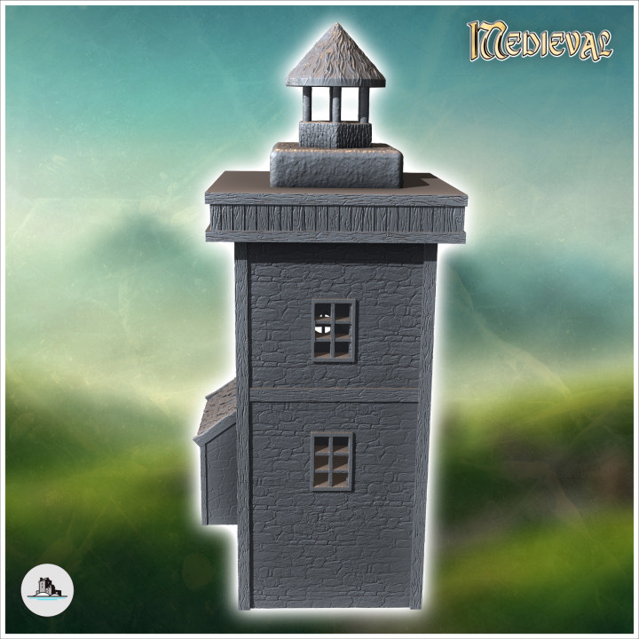 Medieval lighthouse with square stone tower and annex house (33) - Medieval Middle Earth Age 28mm 15mm RPG Shire