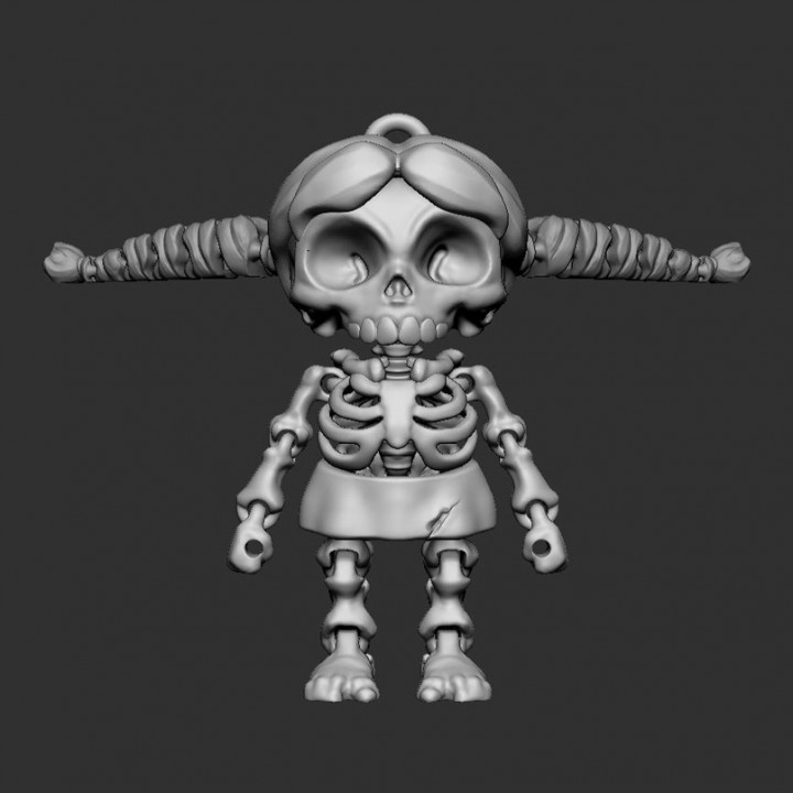 Articulated Skeleton Girl 3D Print-In-Place STL Model Fidget and Desk Toy