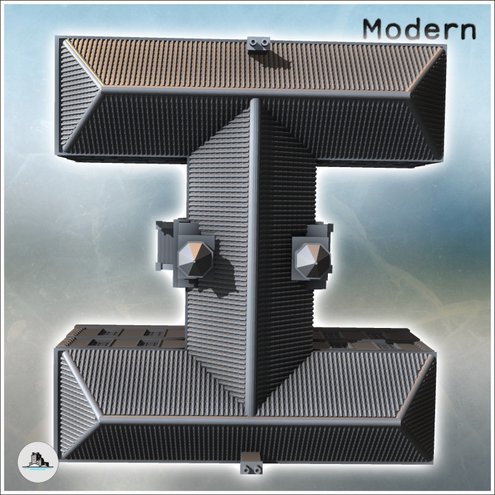 Modern building with bell towers, two wings and access staircase (1) - Modern WW2 WW1 World War Diaroma Wargaming RPG Mini Hobby image