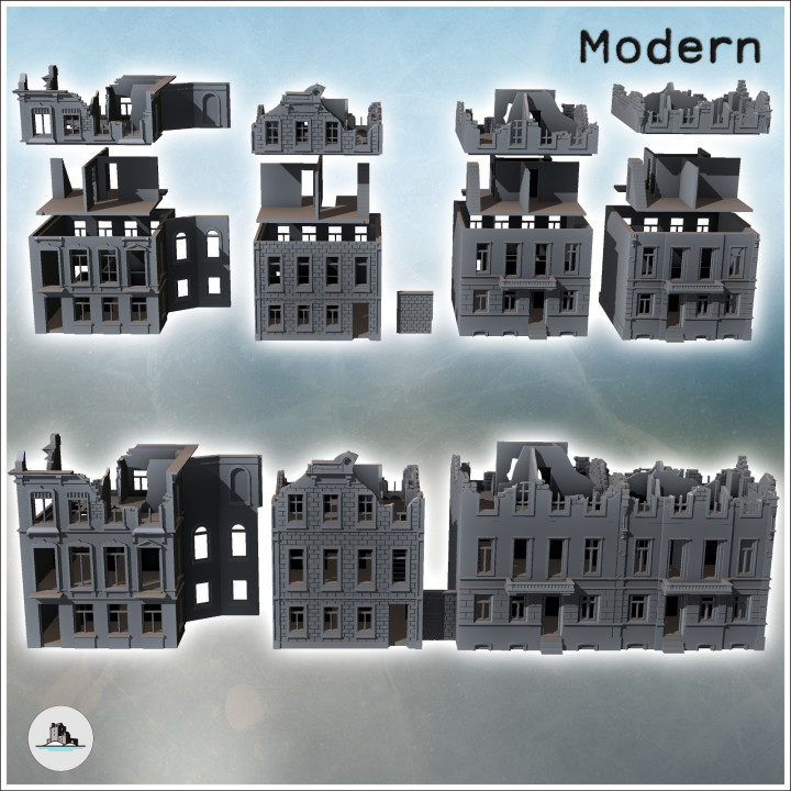 European House Set (Arnhem, Netherlands) (ruined version) - Modern WW2 WW1 World War Diaroma Wargaming RPG Mini Hobby image