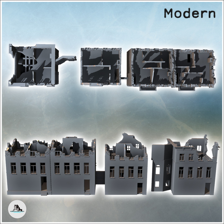 European House Set (Arnhem, Netherlands) (ruined version) - Modern WW2 WW1 World War Diaroma Wargaming RPG Mini Hobby image