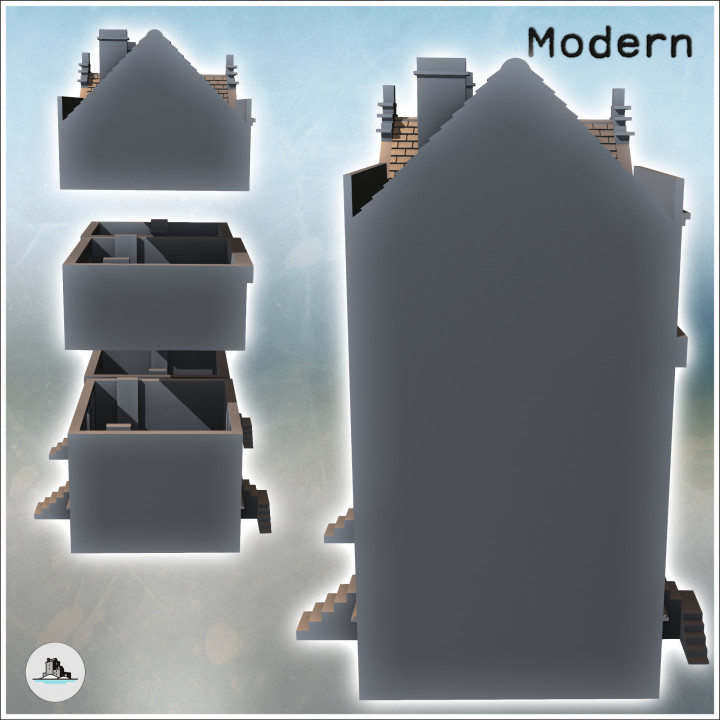 Set of Two Modern Flemish Houses (15) - Modern WW2 WW1 World War Diaroma Wargaming RPG Mini Hobby image