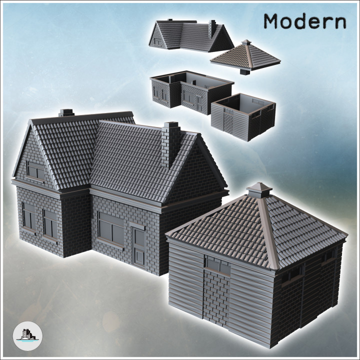 Set of two modern houses (Veghel, Netherlands) - Modern WW2 WW1 World War Diaroma Wargaming RPG Mini Hobby image