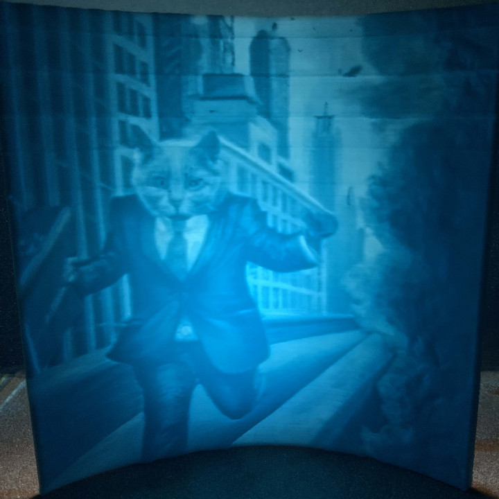 Lithophane of a Cat Running from a Burning Building image