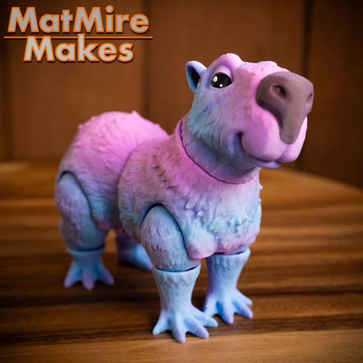 Capybara Articulated figure, Print-In-Place Body, Snap-Fit Head, Cute Flexi image