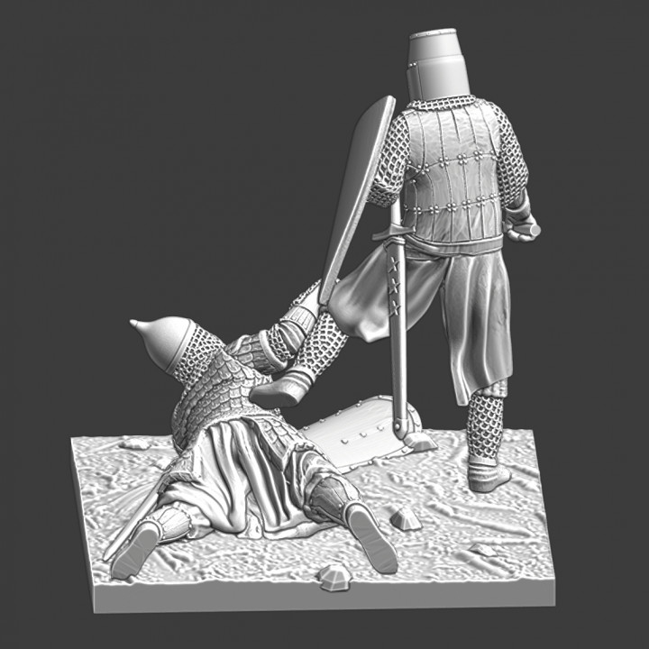 "Stay Down" - Medieval Crusader Knight stepping on wounded Rus warrior image