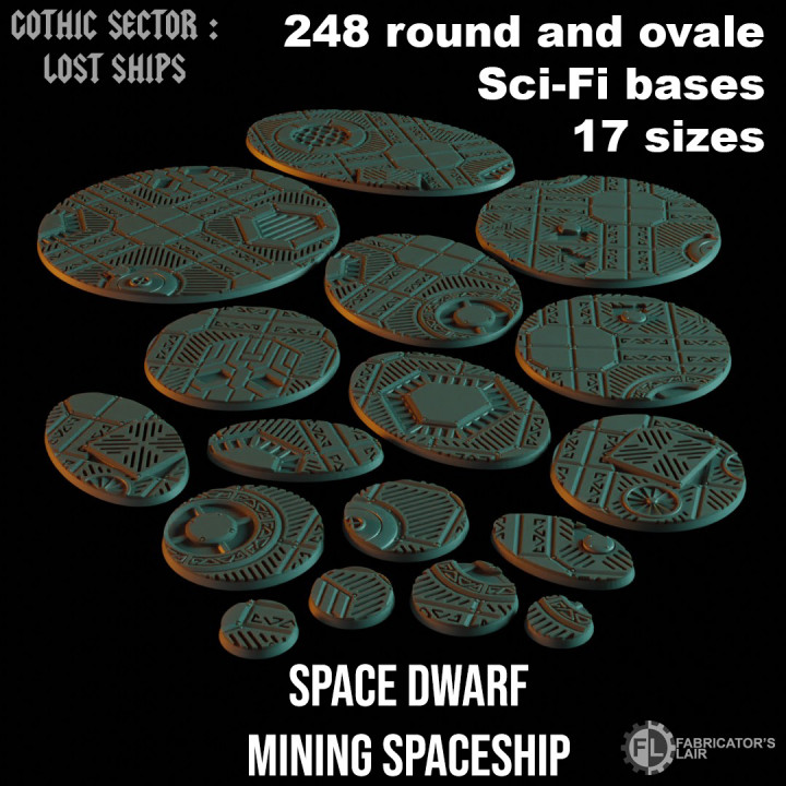 Space Dwarf Mining Ship - 248 ROUND AND OVALE SCI-FI BASES 17 SIZES image